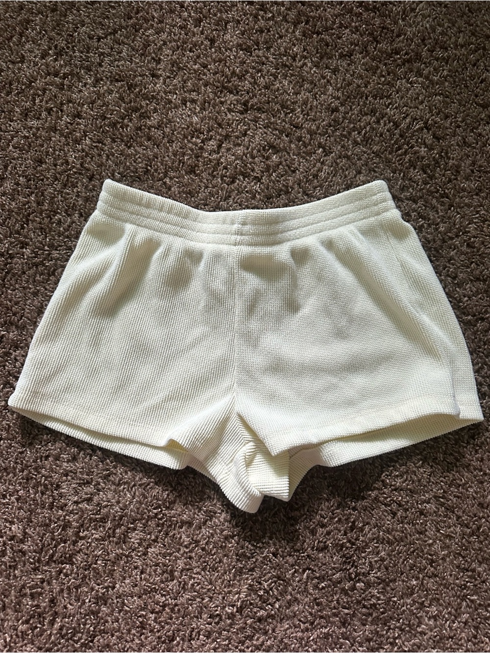 Pink Rose Pastel Yellow Waffle Knit Women’s Shorts